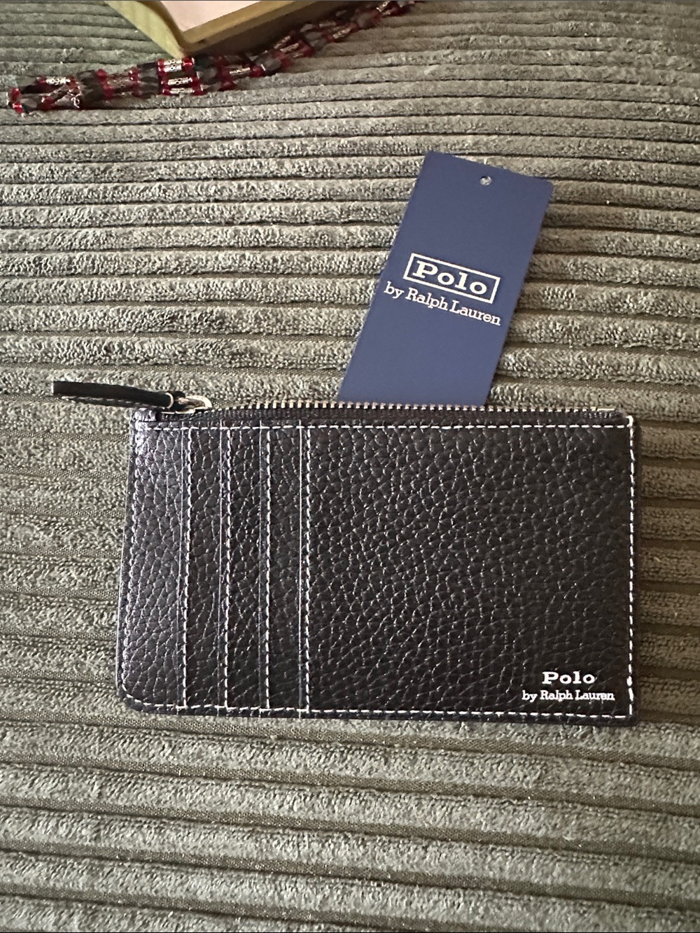Polo by Ralph Lauren Polo Play Leather Black Leather Zip Card Holder NWT